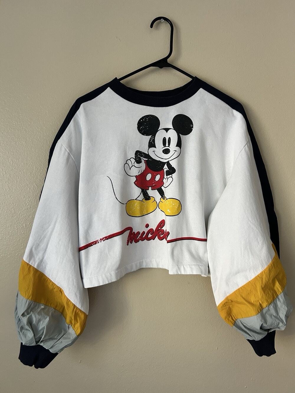 ZARA Disney Mickey Mouse Cropped Colorblock Sweatshirt Sz M Balloon Sleevetags